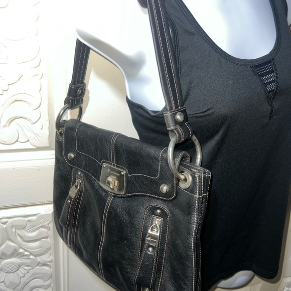 B Makowsky Black Pebbled Leather Handbag - Picture 14 of 14